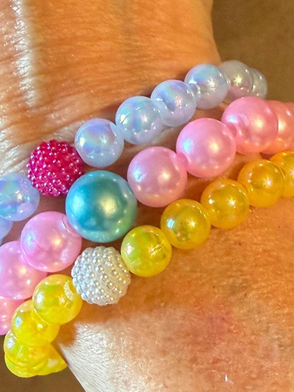 Pastel Beaded Bracelet Stack 3-Pc Iridescent Mermaidcore Summer Gift - Picture 6 of 6